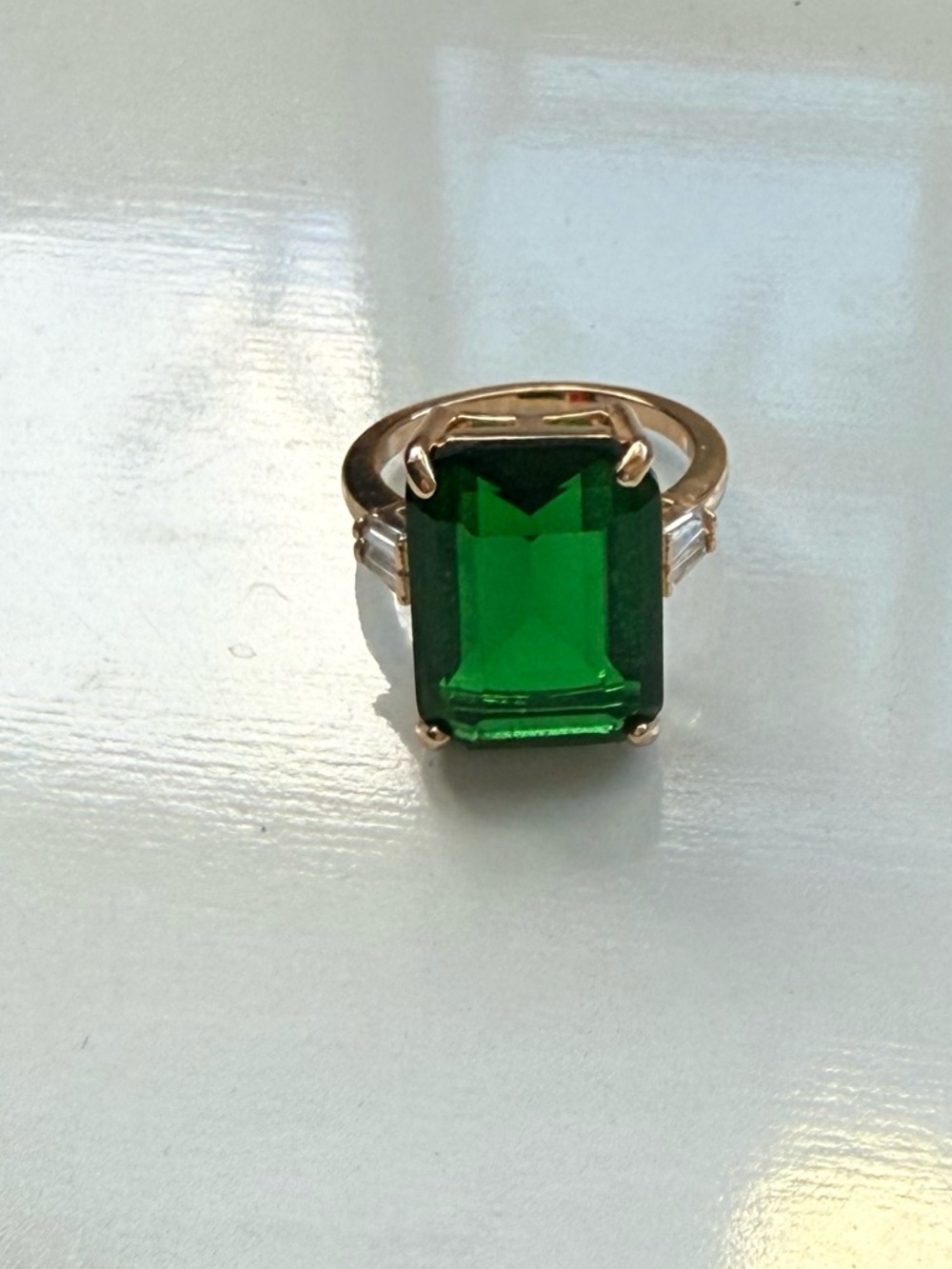 Emerald Green Statement Ring - Gold Band